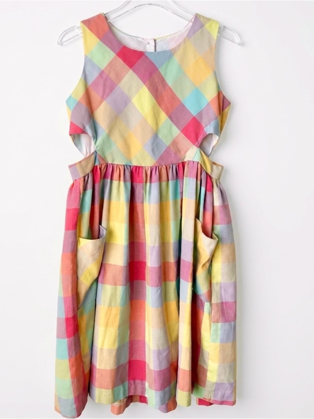Bonnie Jean Pastel Rainbow Gingham Cutout Sundress - Girls Size 14